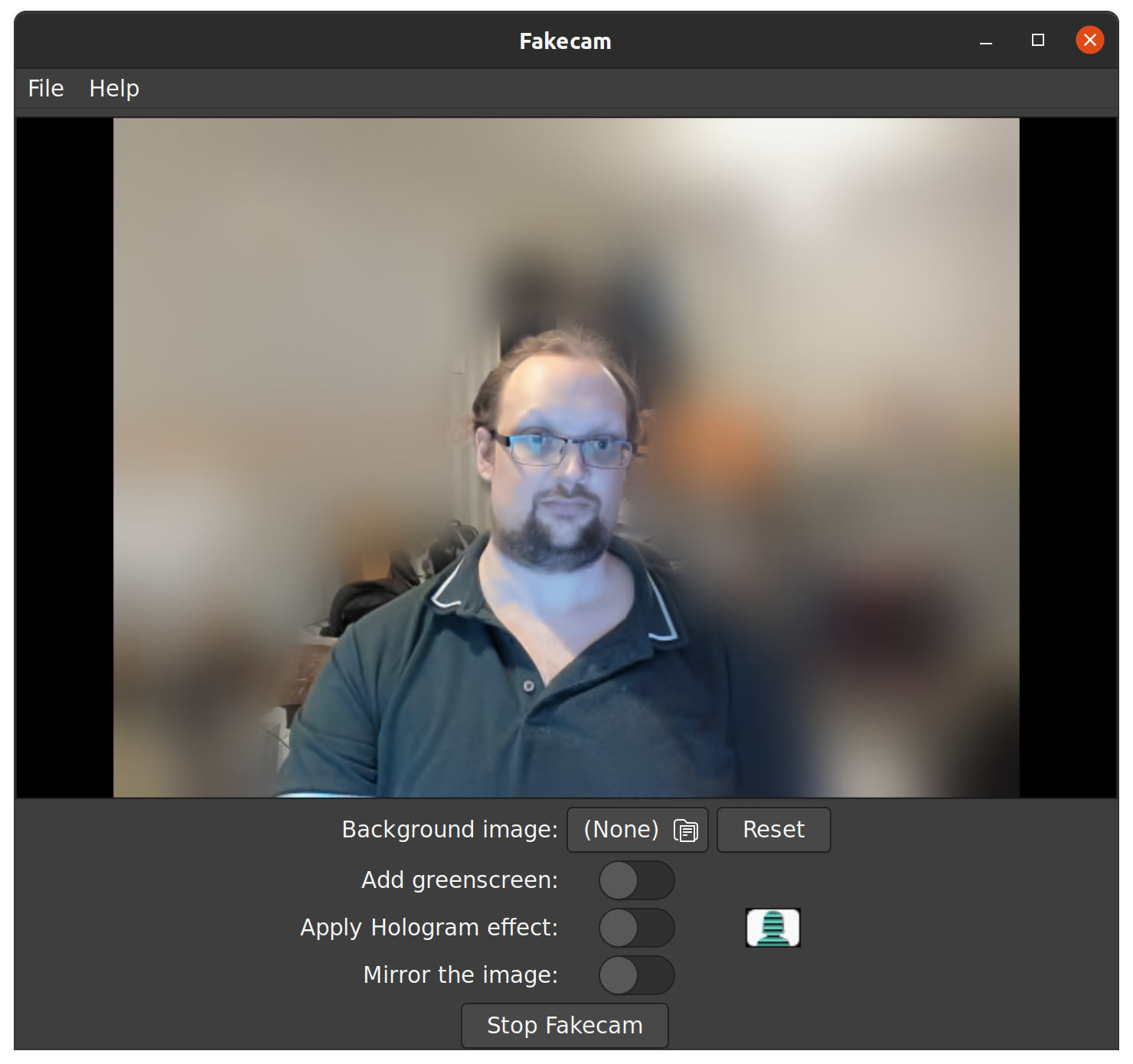 Screenshot of Fakecam user interface